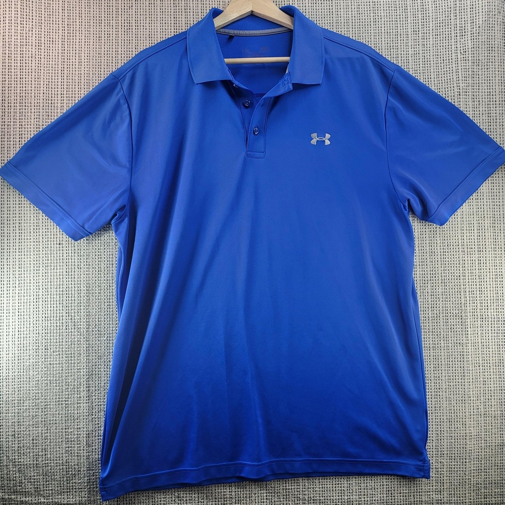 Under Armour Polo Shirt Mens XL Blue Performance Golf Short Sleeve Stretch‎